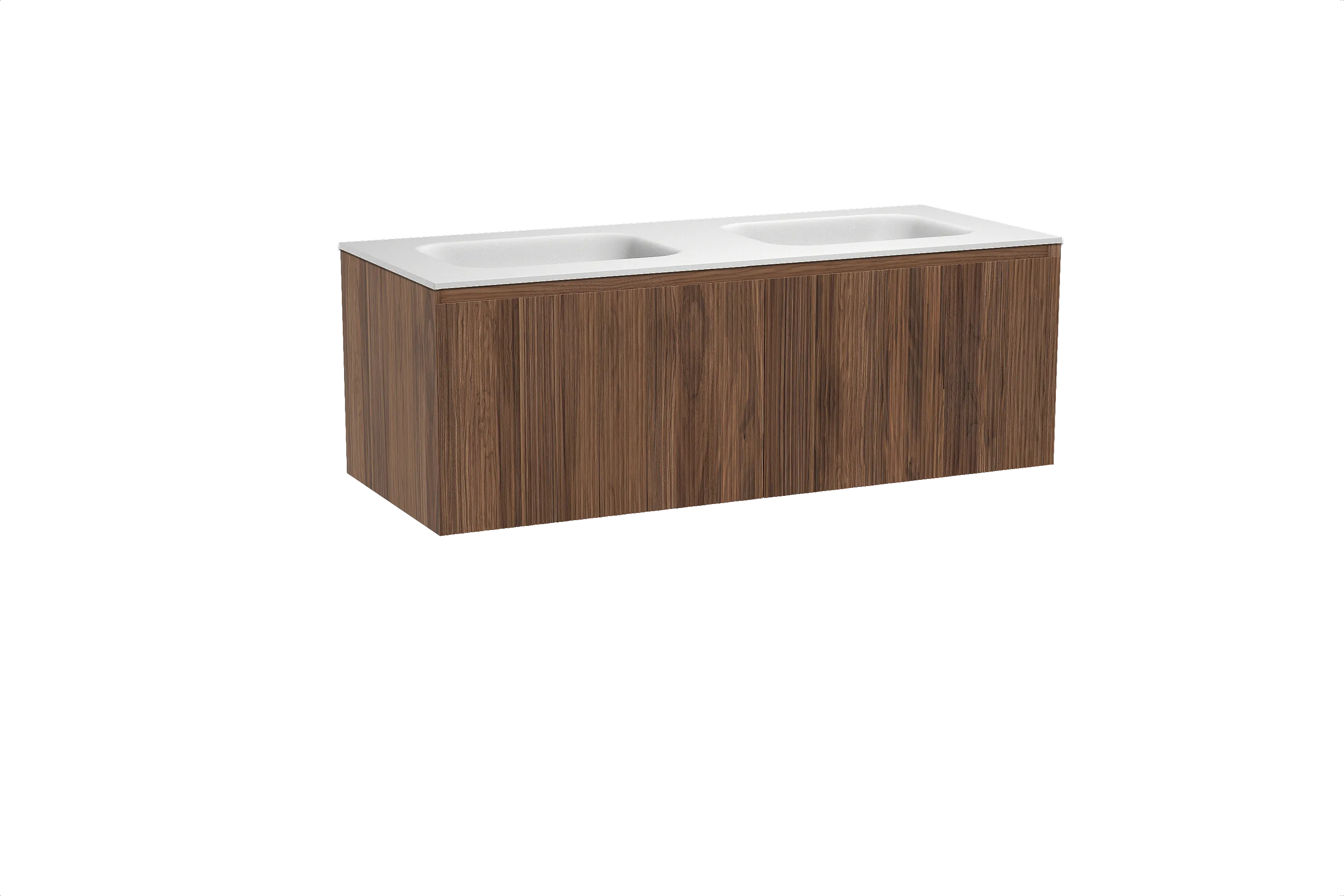 Balmani Fila meuble salle de bains suspendu 135 x 55 cm noyer avec Tablo Arcato double vasque en solid surface blanc mat, Nervur